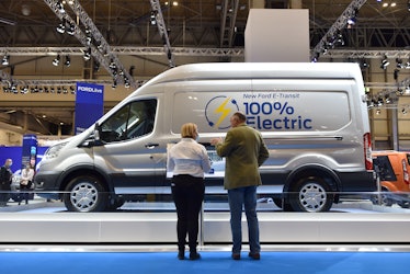BIRMINGHAM, ENGLAND - SEPTEMBER 02: A new Ford 100% all electric E-Transit van is displayed during t...