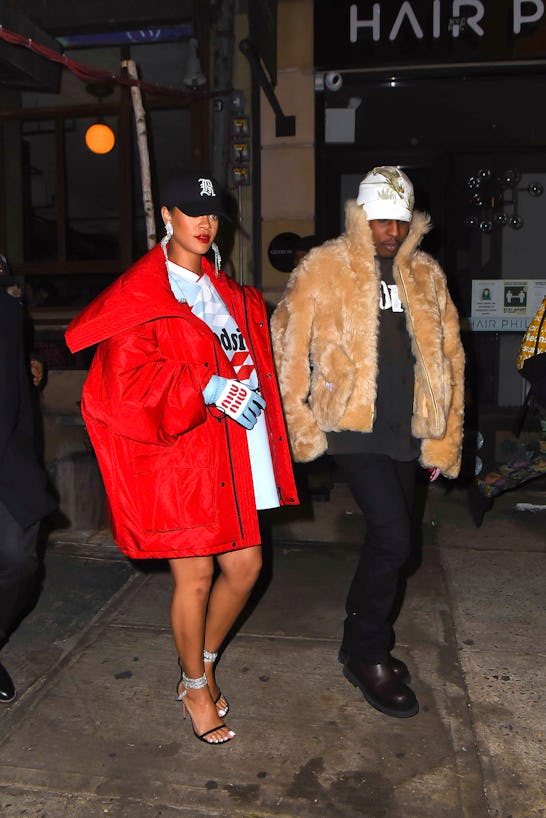 NEW YORK, NEW YORK - JANUARY 22: Rihanna and ASAP Rocky seen out for dinner in SoHo on January 22, 2...