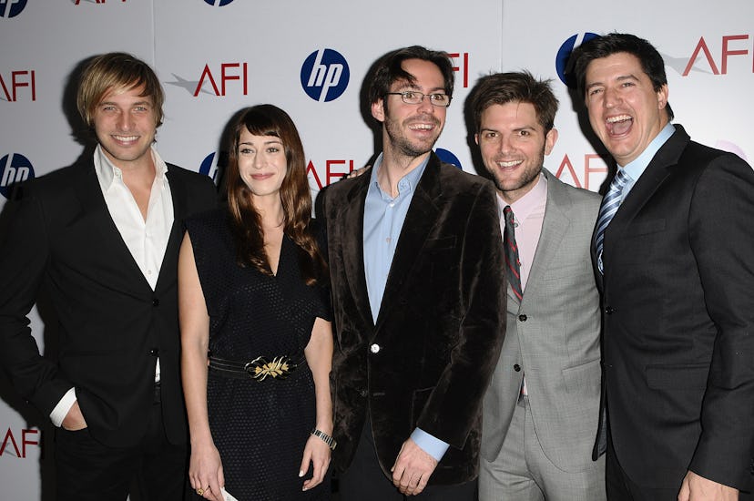Party Down cast members Ryan Hansen, Lizzy Caplan, Martin Starr, Adam Scott and Ken Marino in 2010.