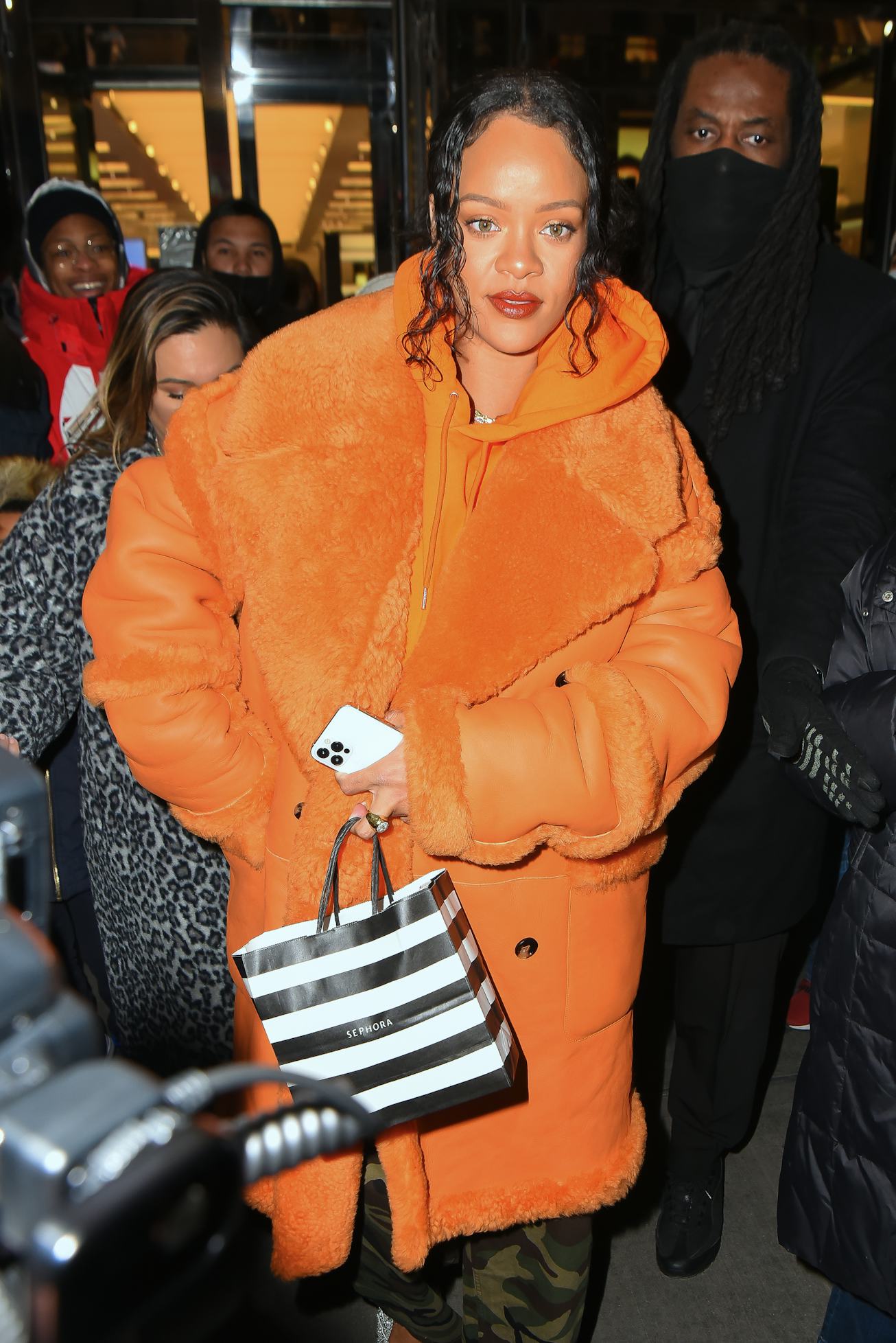 NEW YORK, NEW YORK - JANUARY 26: Rihanna is seen at a Sephora cosmetics store in Manhattan on Januar...