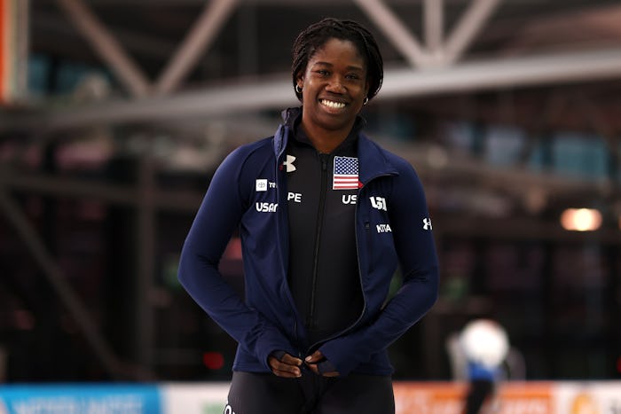 STAVANGER, NORWAY - NOVEMBER 20:  Erin Jackson of USA looks on after she competes in the 1st 500m Wo...