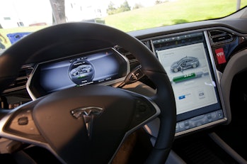 A detail of the displays in David Wexler's Tesla Model S, on display at the TESLIVE conference event...
