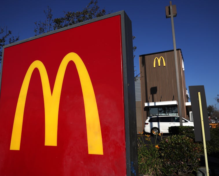 EL CERRITO, CALIFORNIA - JANUARY 27: A sign is posted in front of a McDonald's restaurant on January...