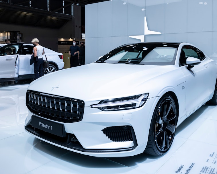 MUNICH, GERMANY - SEPTEMBER 06: A Polestar 1 car is presented at the Munich Motor Show IAA Mobility ...