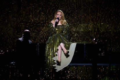 LONDON, ENGLAND - FEBRUARY 08: EDITORIAL USE ONLY Adele performs on stage during The BRIT Awards 202...