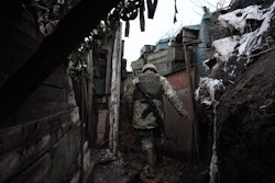 SVITLODARSK, UKRAINE - FEBRUARY 11: A Ukrainian soldier is seen out of Svitlodarsk, Ukraine on Febru...