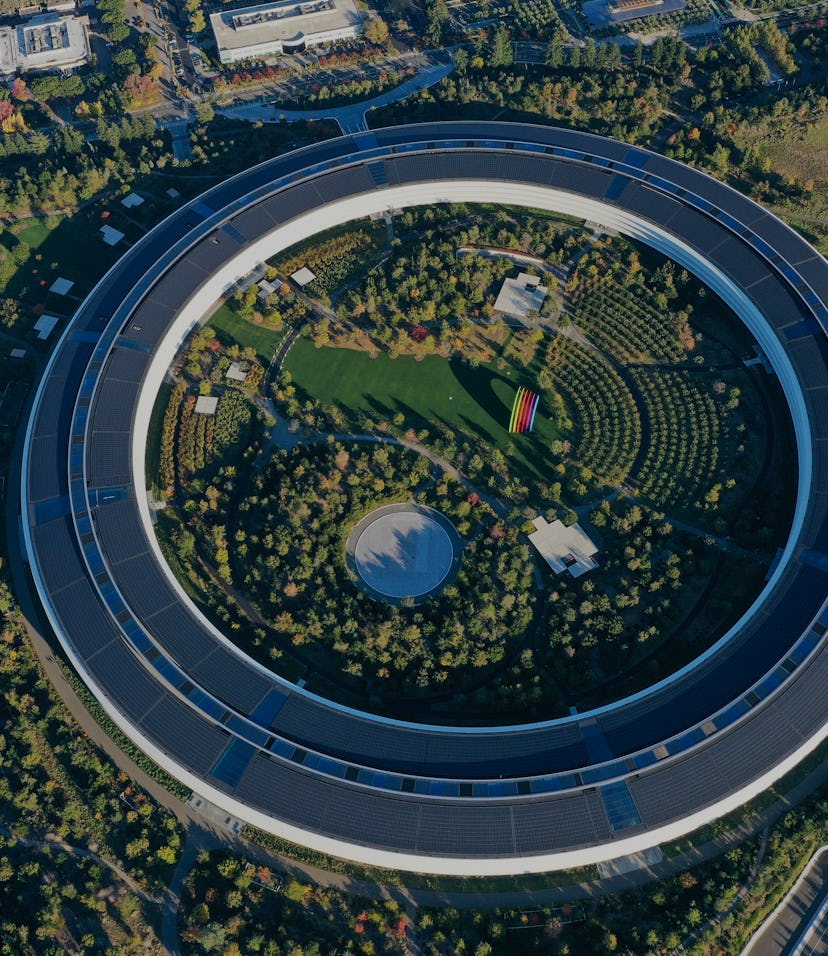 CUPERTINO, CA - OCTOBER 28: An aerial view of Apple Park is seen in Cupertino, California, United St...
