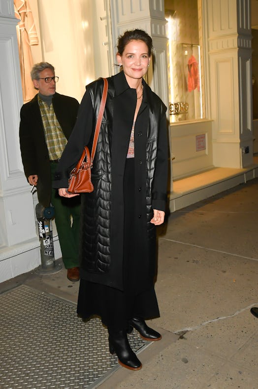 Katie Holmes at a Chloé even in SoHo during NYFW 2022. 