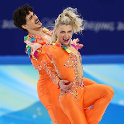 BEIJING, CHINA - FEBRUARY 12: Piper Gilles and Paul Poirier of Team Canada skate during the Ice Danc…