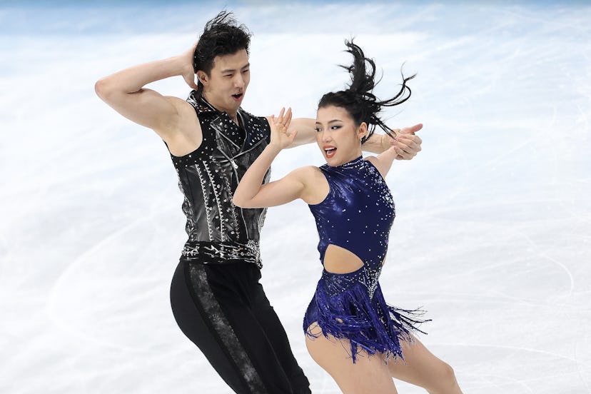 BEIJING, CHINA - FEBRUARY 12: Shiyue Wang and Xinyu Liu of China skate during the Ice Dance Rhythm D...