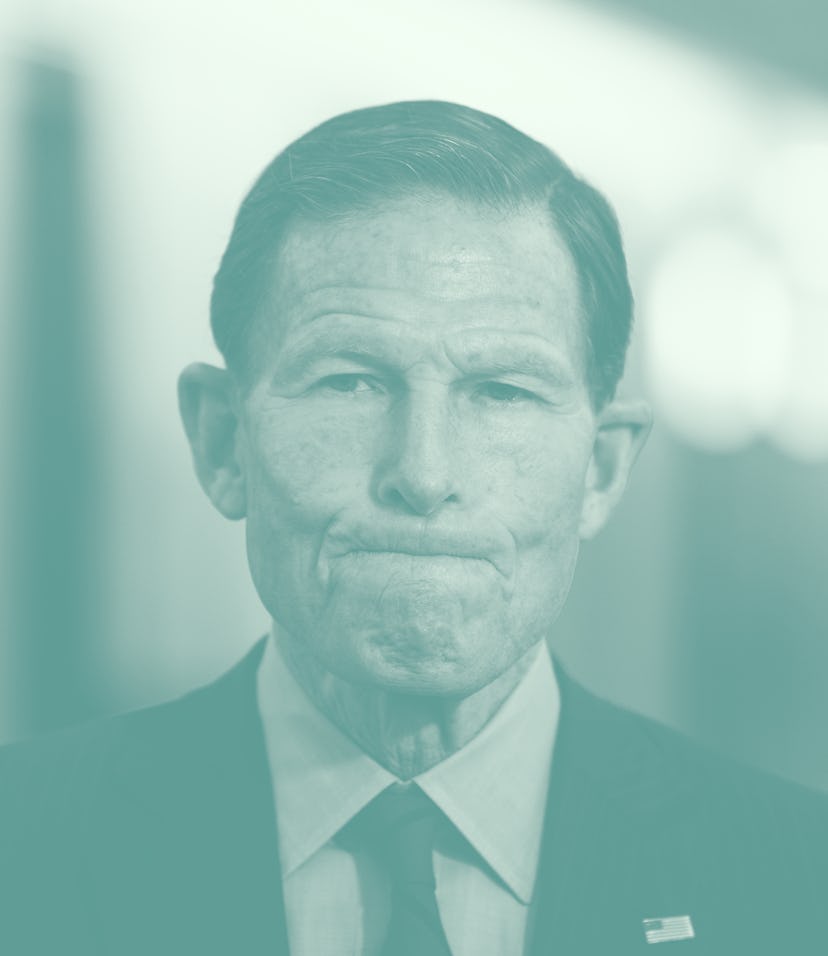 UNITED STATES - FEBRUARY 1: Sen. Richard Blumenthal, D-Conn., speaks to reporters as he arrives for ...