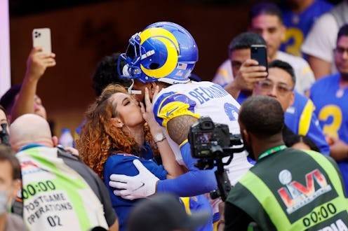 INGLEWOOD, CALIFORNIA - FEBRUARY 13: Odell Beckham Jr. #3 of the Los Angeles Rams reacts with his gi...