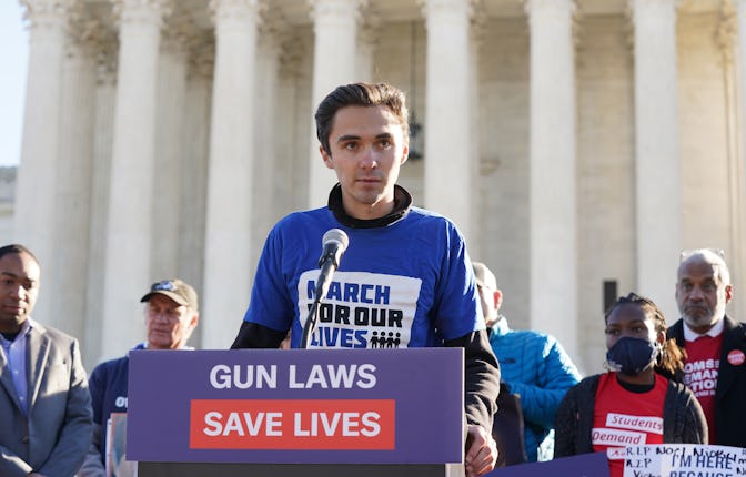 WASHINGTON, DC - NOVEMBER 03: David Hogg speaks as gun violence survivors gather in front of the Sup...
