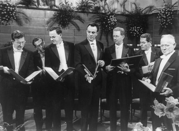 13th December 1965:  A group of Nobel prize winners after the presentation ceremony in Stockholm, (f...