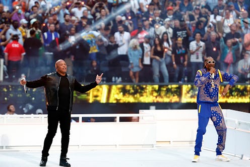 Dr. Dre and Snoop Dogg perform during the Pepsi Super Bowl LVI Halftime Show at SoFi Stadium on Febr...