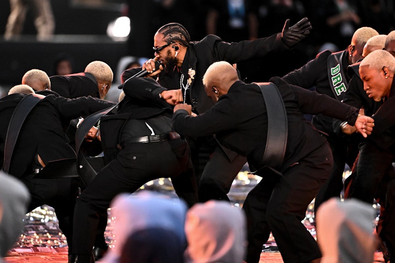 Kendrick Lamar's Super Bowl Halftime Show performance skipped a crucial line. Photo via Getty Images