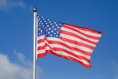 US national flag is seen at the Mielec Airport. Mielec, Poland on February 12, 2022. US troops have ...