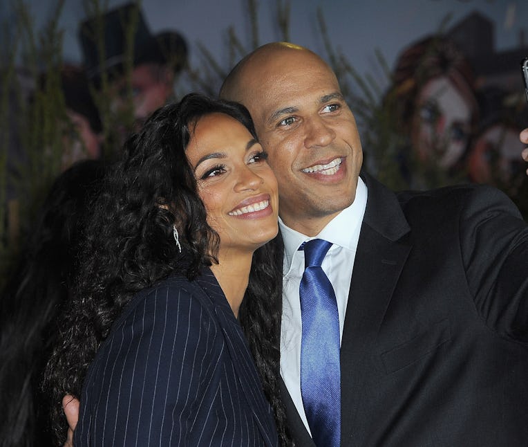 WESTWOOD, CA - OCTOBER 10: Rosario Dawson and Cory Booker arrive for the Premiere Of Sony Pictures'...