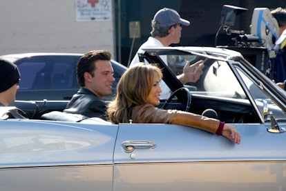 Ben Affleck and Jennifer Lopez prepare to film a scene for "Gigli" in 2001. 