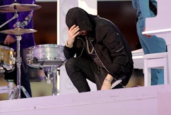 INGLEWOOD, CALIFORNIA - FEBRUARY 13: Eminem performs during the Pepsi Super Bowl LVI Halftime Show a...