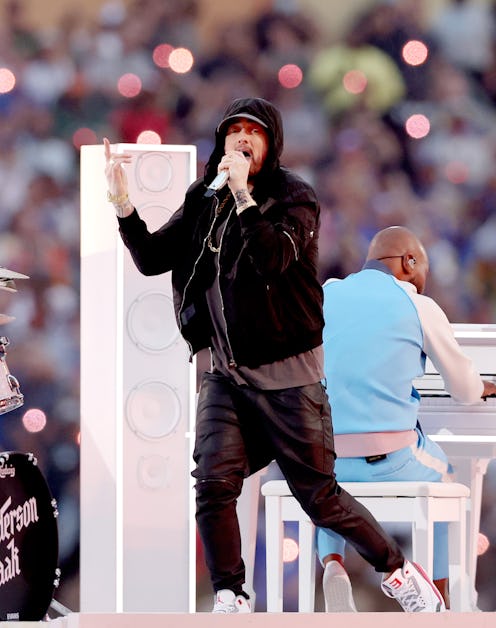 Eminem performs during the Pepsi Super Bowl LVI Halftime Show at SoFi Stadium on February 13, 2022 i...