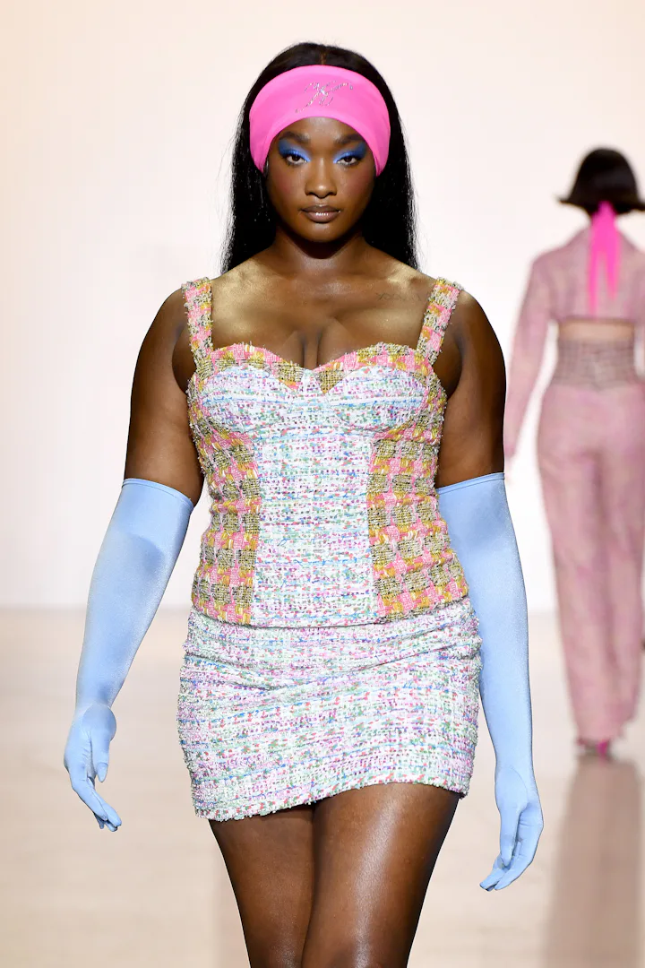 NEW YORK, NEW YORK - FEBRUARY 12: A model walks the runway at the Kim Shui show during New York Fas...