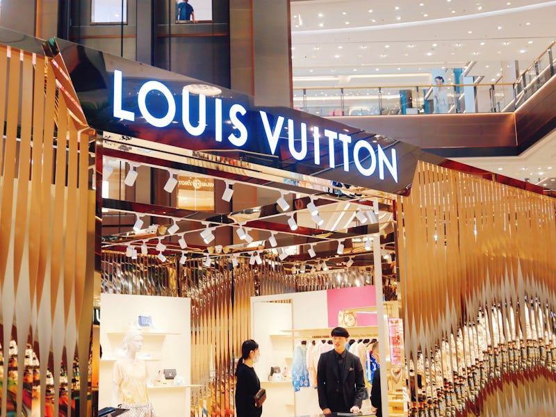 SHANGHAI, CHINA - APRIL 29, 2021 - French luxury fashion and leather bag brand LouisVuitton (LV) lau...