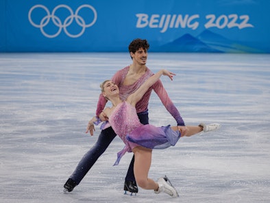 Piper Gilles and Paul Poirier of Canada's outfits for the Ice Dance Free Dance at the Beijing 2022 W...