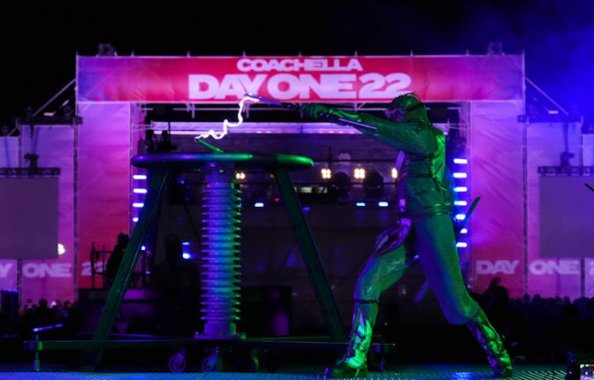 COACHELLA, CALIFORNIA - DECEMBER 31: Laser Girl Show performs at Coachella Crossroads Presents: DayO...