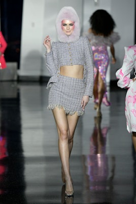 NEW YORK, NEW YORK - FEBRUARY 11: A model walks the runway for the CHRISTIAN COWAN Fall 22 NYFW show...