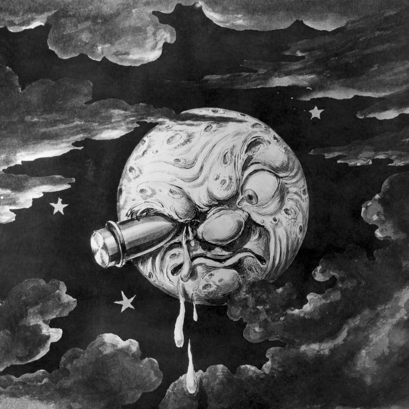 (Original Caption) "A Trip to the Moon." French movie by Georges Melies, 1902. Space rocket hits moo...