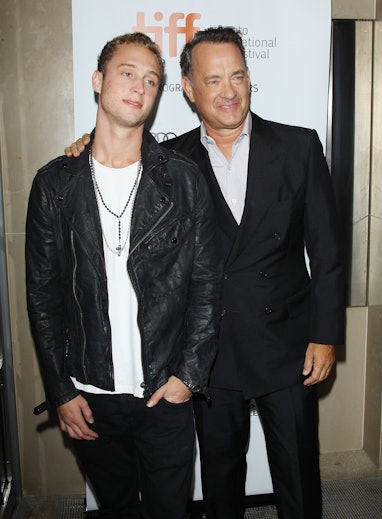 TORONTO, ON - SEPTEMBER 08:  Tom Hanks (R) and his son Chet Hanks arrive at "Cloud Atlas" premiere d...