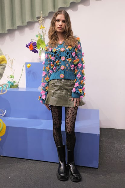 NEW YORK, NEW YORK - FEBRUARY 15: A model poses during Colin LoCascio's February 2022 NYFW Presenta...