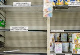 SYDNEY, AUSTRALIA - NOVEMBER 12:  Shelves almost empty of baby formula with signs warning customers ...