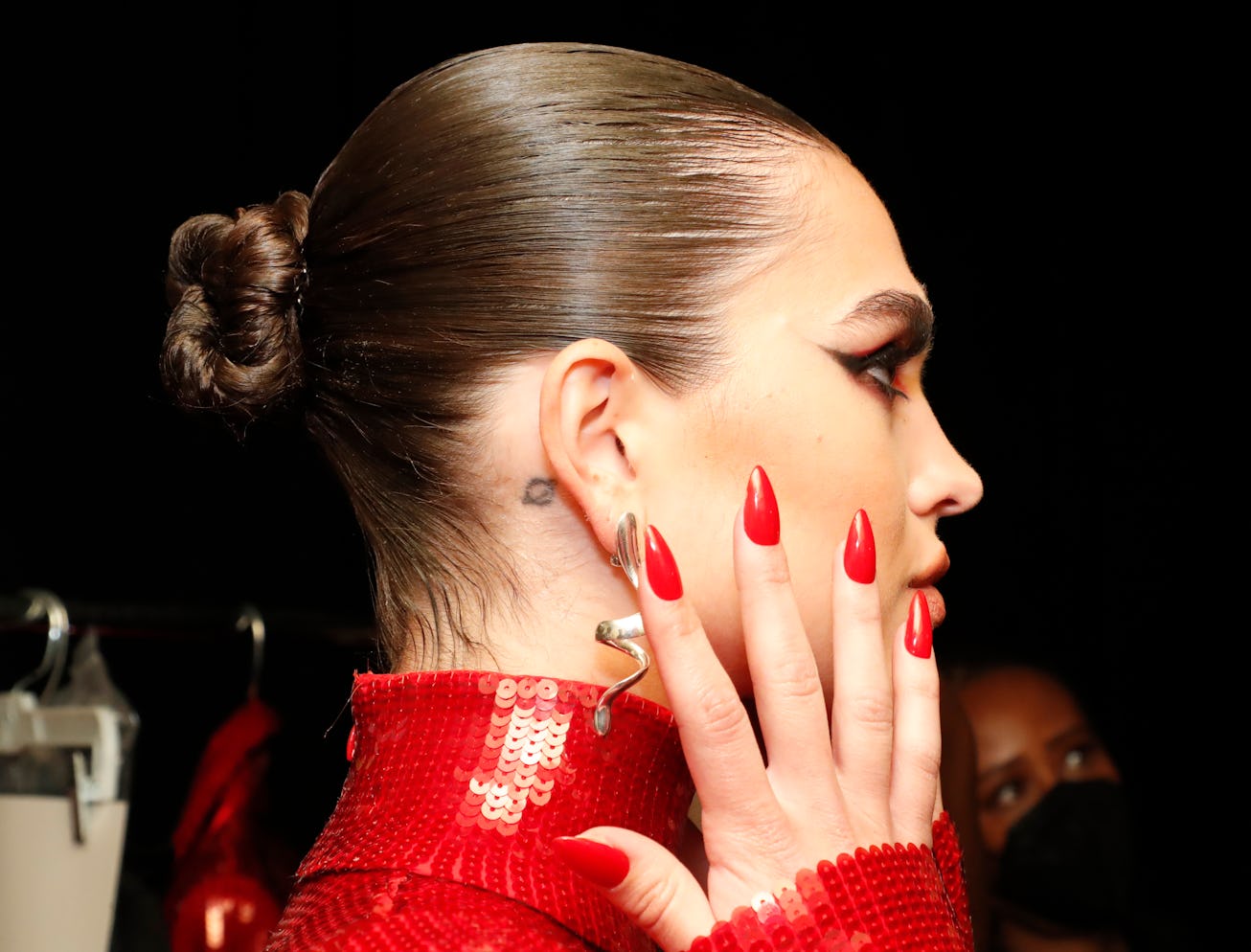 NEW YORK, NEW YORK - FEBRUARY 14: Amelia Hamlin prepares backstage for TRESemme x LaQuan Smith at 60...