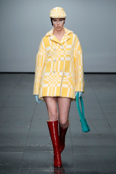 Model Coco Rocha walks the runway at the Conner Ives show during London Fashion Week February 2022 o...