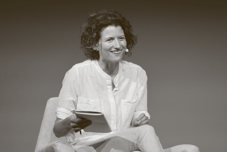 SAN FRANCISCO, CALIFORNIA - SEPTEMBER 25: Nellie Bowles speaks onstage during the Dropbox Work In Pr...