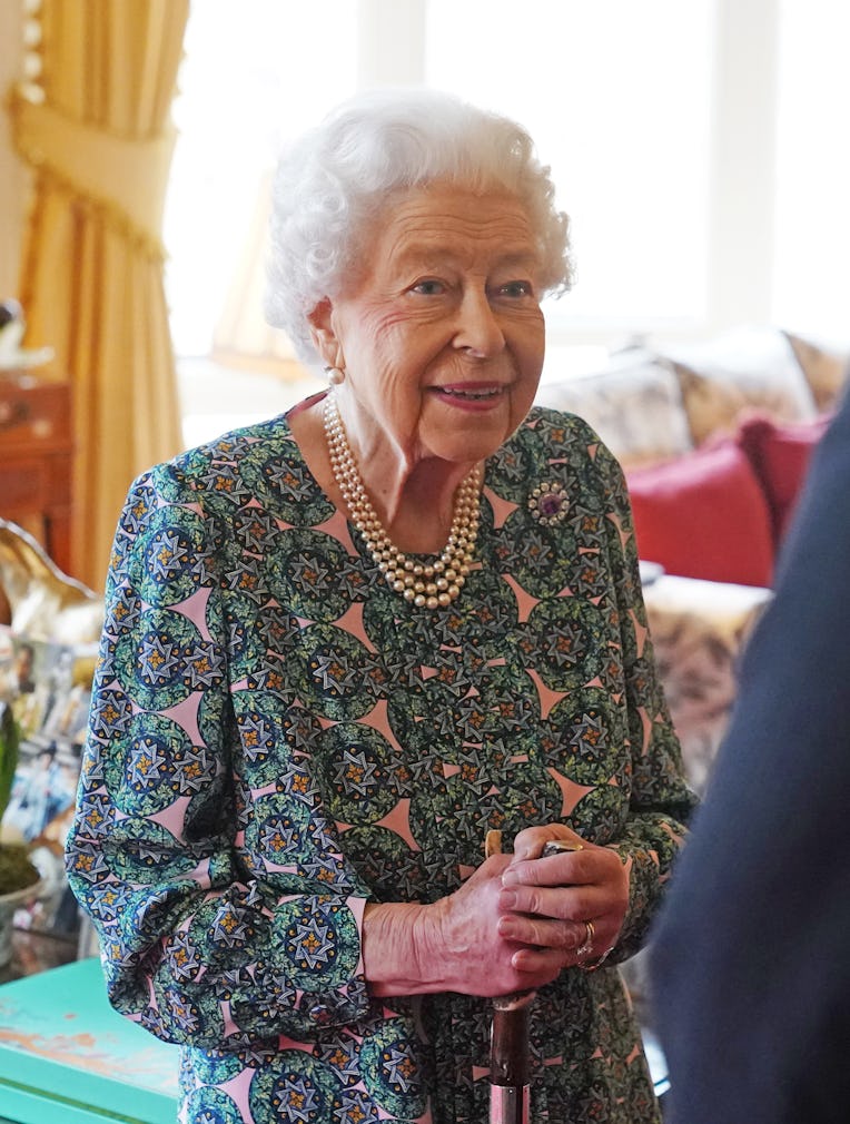 WINDSOR, ENGLAND - FEBRUARY 16: Queen Elizabeth II speaks during an audience at Windsor Castle when ...