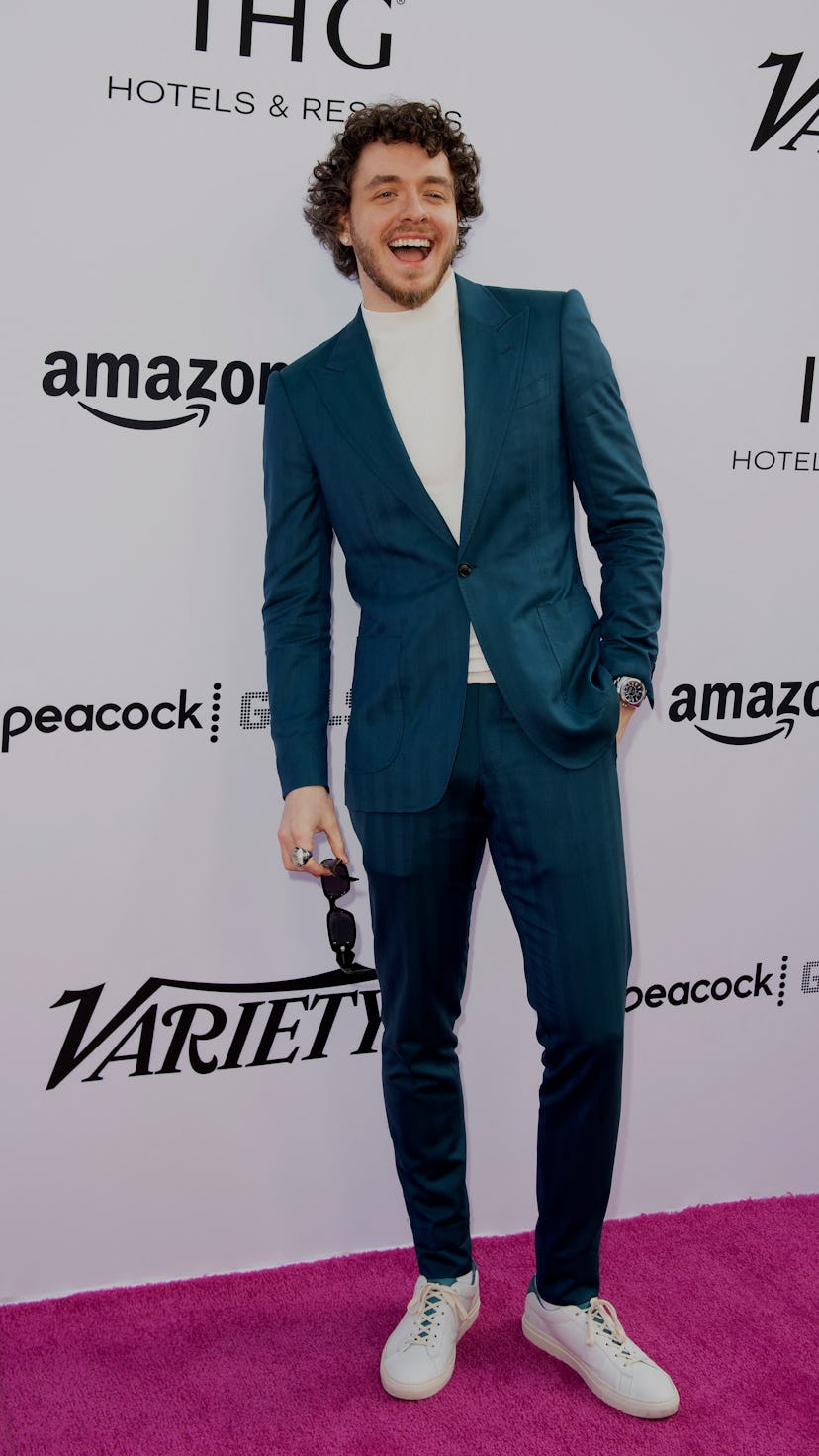 US rapper Jack Harlow arrives at the Variety 2021 Music Hitmakers Brunch presented by Peacock/Girls5...