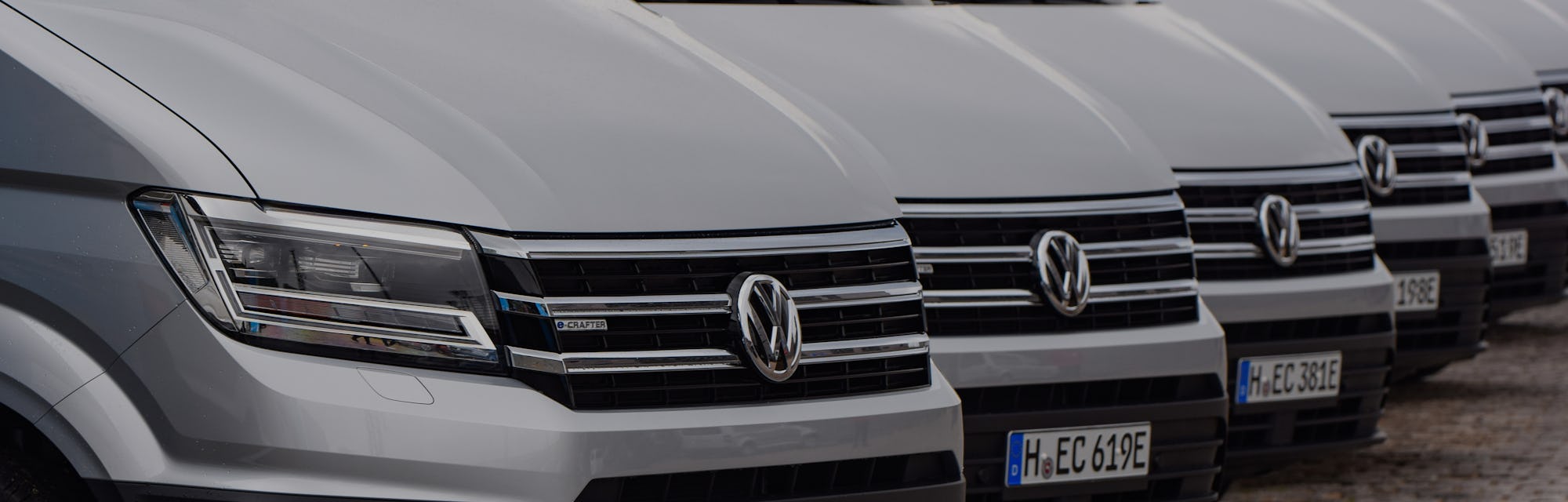Hamburg, Germany - 30 August, 2018: Delivery vans Volkswagen e-Crafter parked on a public parking. T...