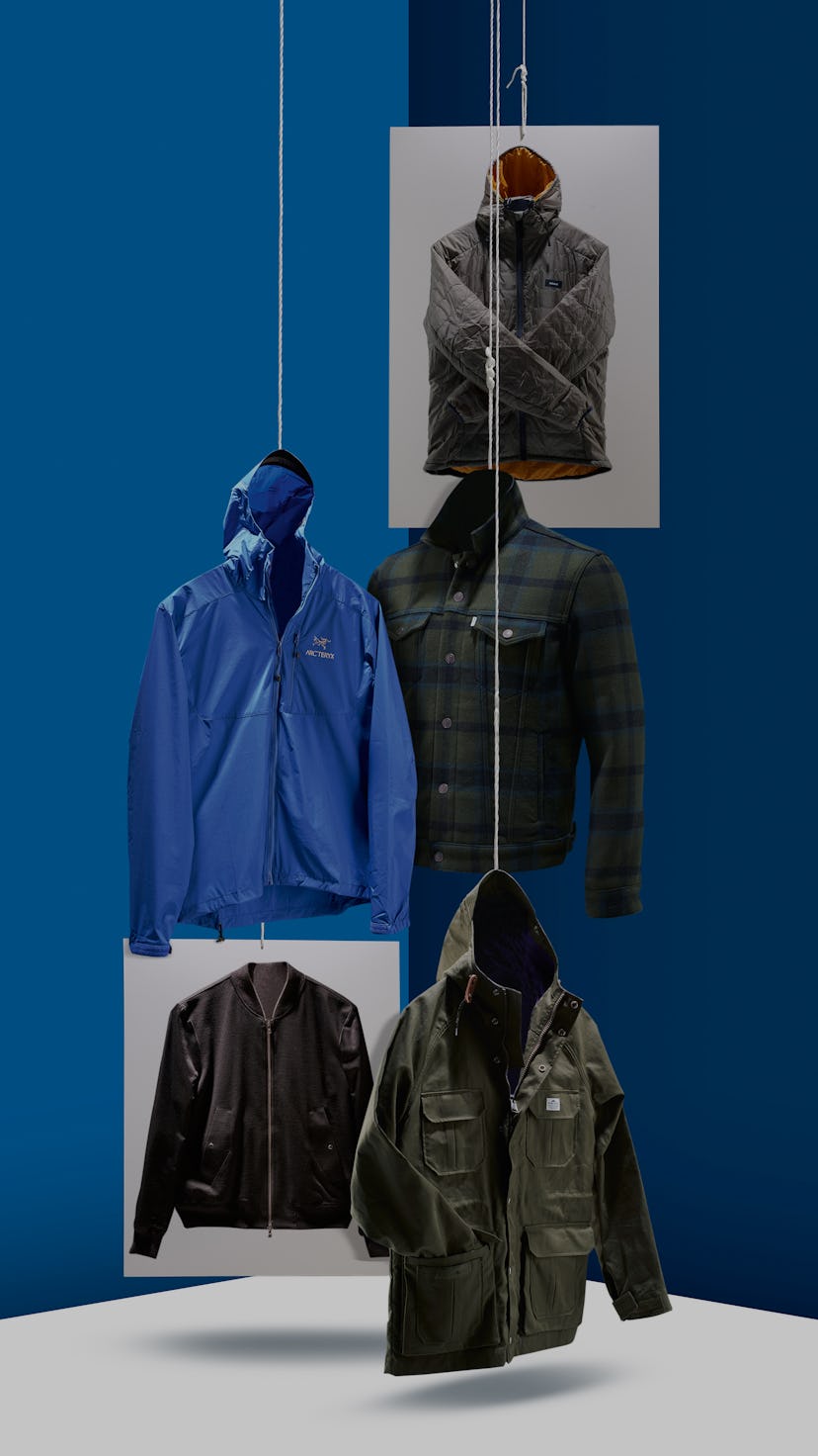 A selection of lightweight jackets, including (clockwise from top right) a Finisterre Nimbus, Levi's...