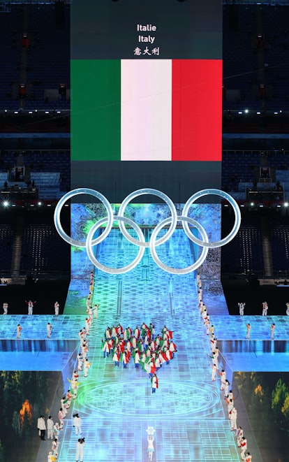 La delegazione olimpica italiana entra allo Stadio Nazionale durante la cerimonia di inaugurazione...