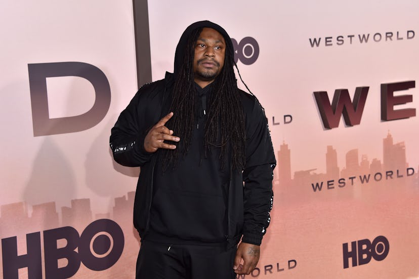 Seattle Seahawks running back Marshawn Lynch arrives for the Los Angeles season three premiere of th...