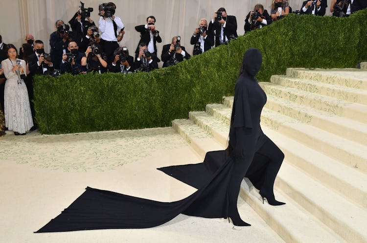 US socialite Kim Kardashian arrives for the 2021 Met Gala at the Metropolitan Museum of Art on Septe...