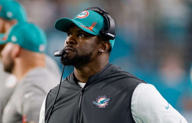 MIAMI GARDENS, FL - JANUARY 09: Miami Dolphins head coach Brian Flores during the game between the N...