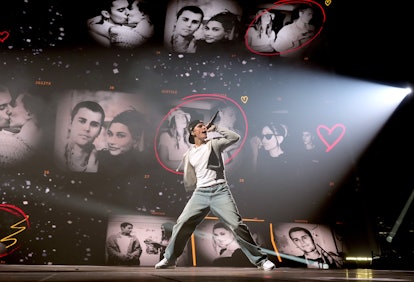 Justin Bieber performs onstage during the "Justice World Tour" before testing positive for COVID-19.