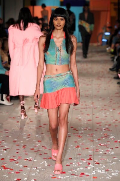 A model walks the runway at the Ahluwalia show during London Fashion Week February 2022 on February ...