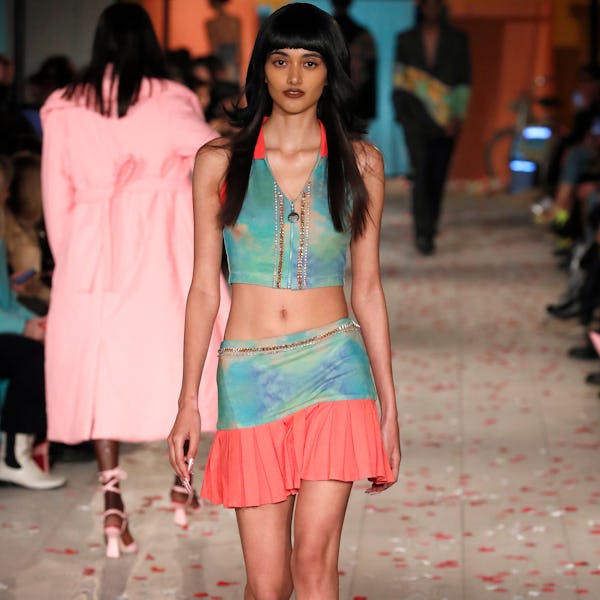 A model walks the runway at the Ahluwalia show during London Fashion Week February 2022 on February ...
