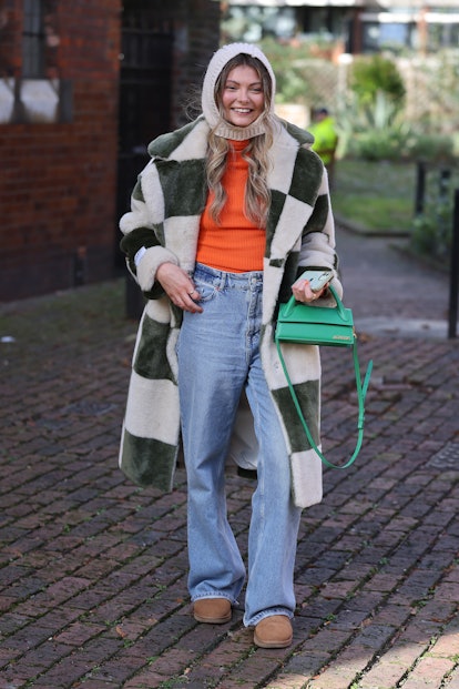 jacket, fashion week street style, printed bag, mini bag, louis