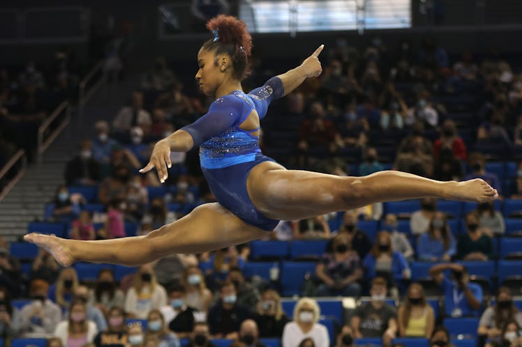 Jordan Chiles of the UCLA Bruins competes on beam against the Arizona Wildcats.